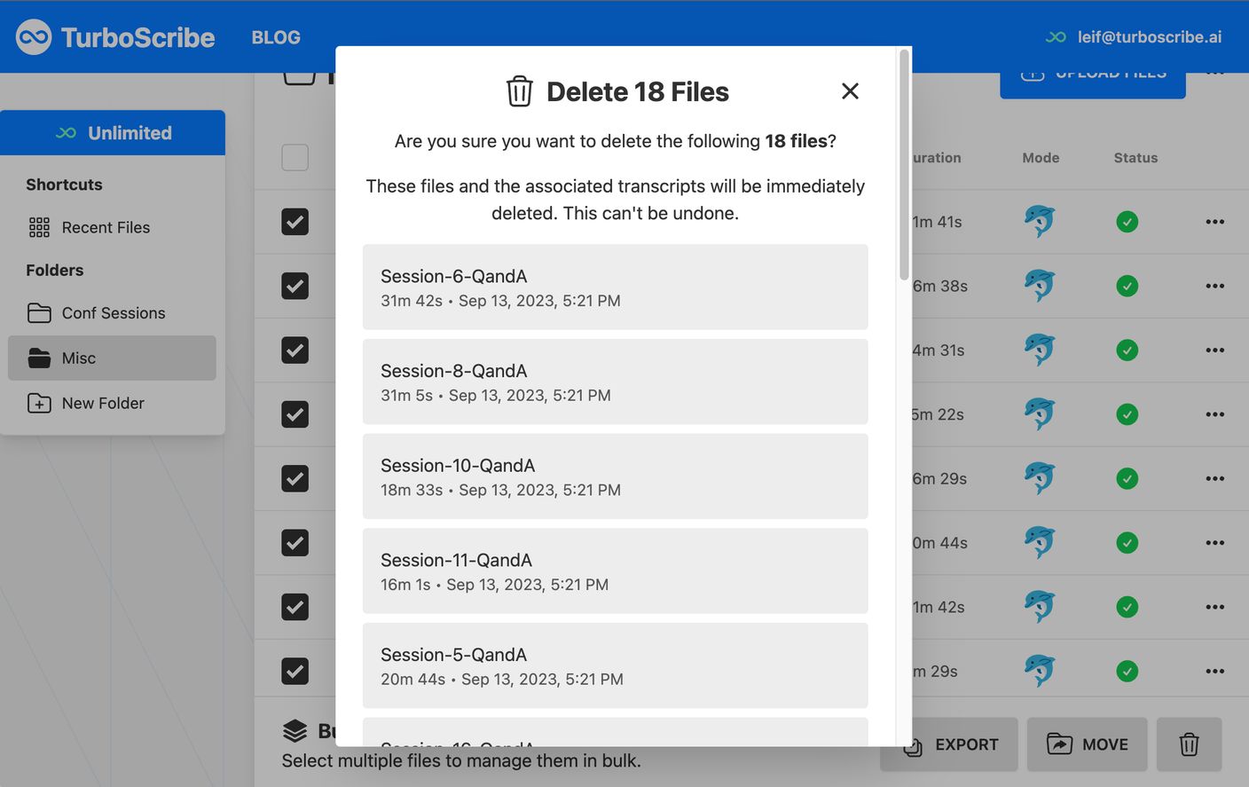 Scribe Macro File Format Export Transcripts and Manage Files in Bulk | TurboScribe