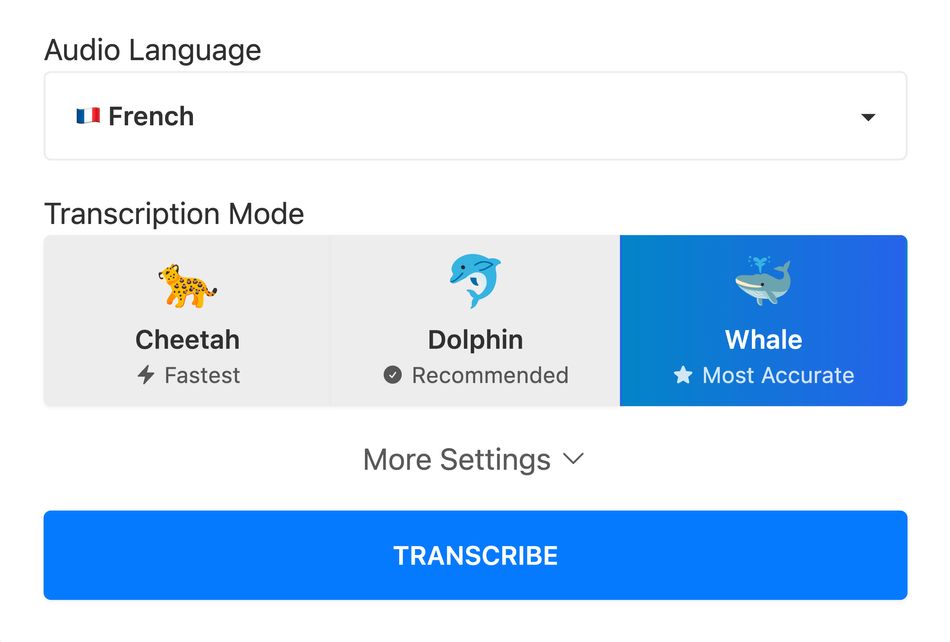 TurboScribe mode selection - Whale